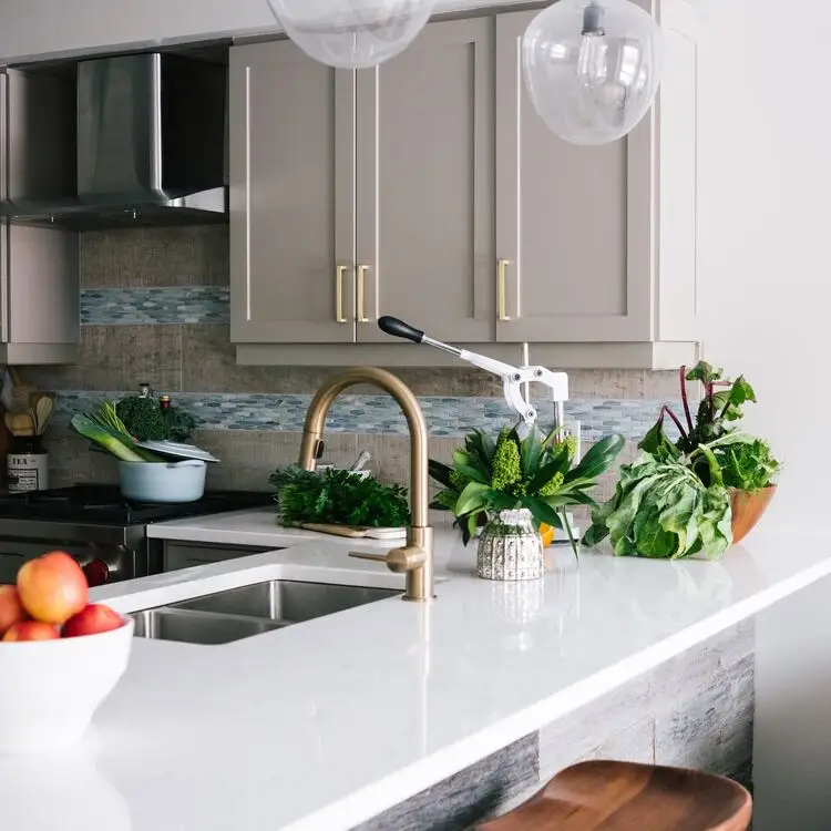 Image of a kitchen or bathroom with granite, marble or engineered stone. For demonstration purposes only.