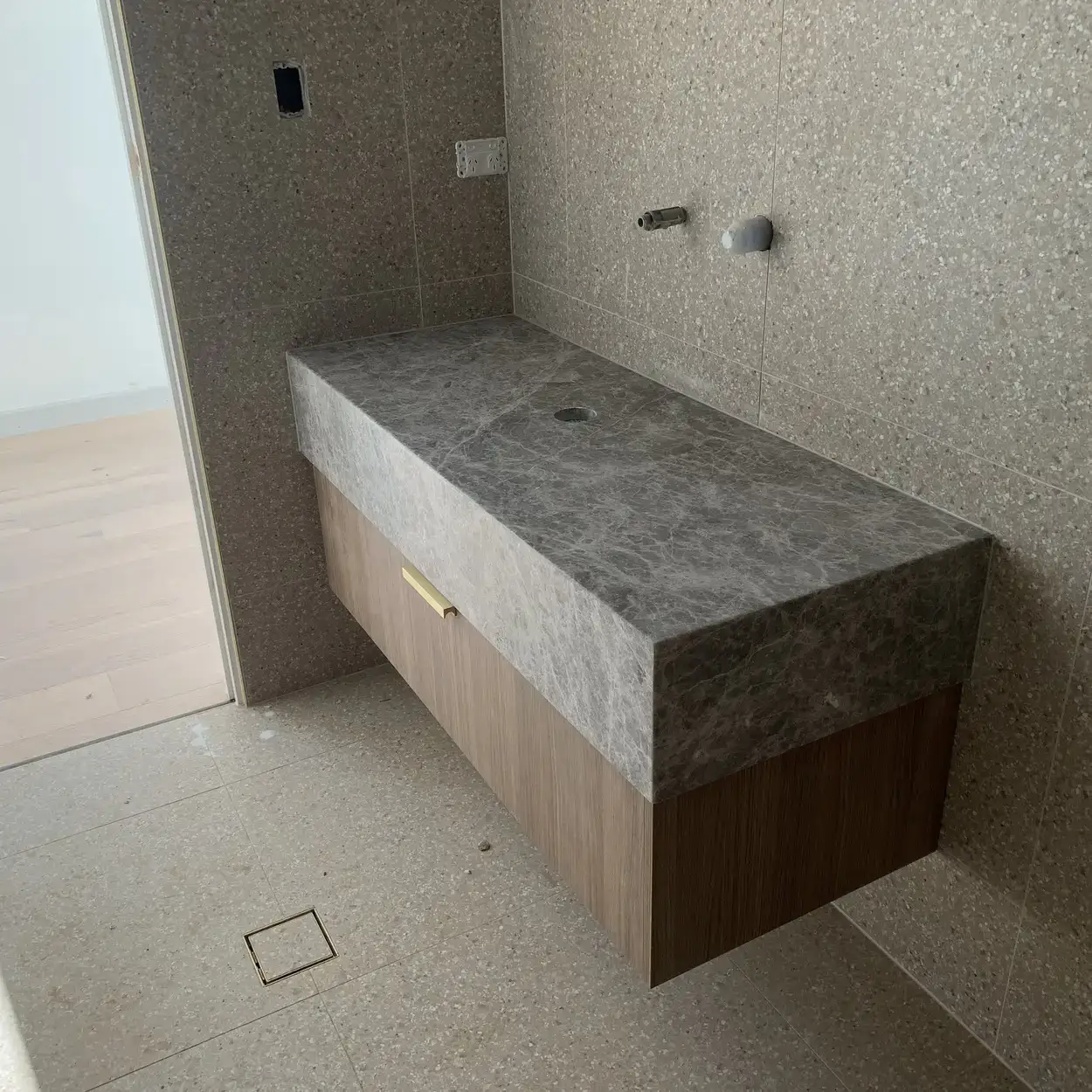 Image of a kitchen or bathroom with granite, marble or engineered stone. For demonstration purposes only.